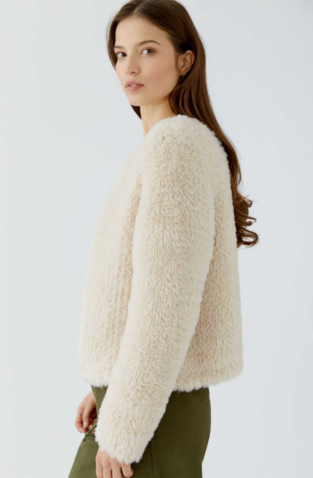 Whitecap Faux Fur Collarless Open Cardigan