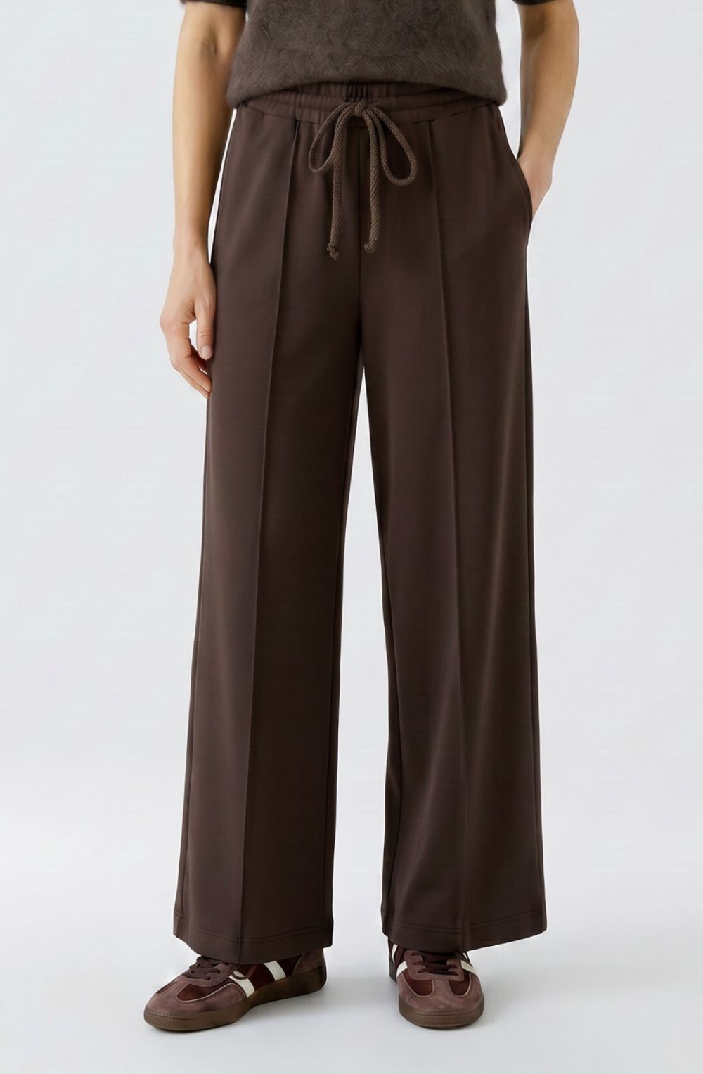 Mulch Brown Scuba Jersey Wide Leg Trousers