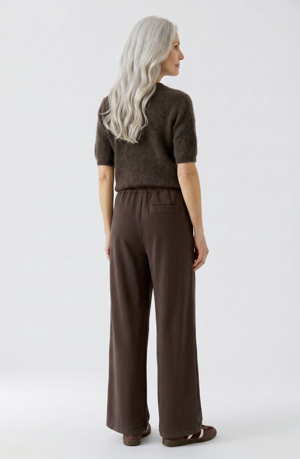 Mulch Brown Scuba Jersey Wide Leg Trousers