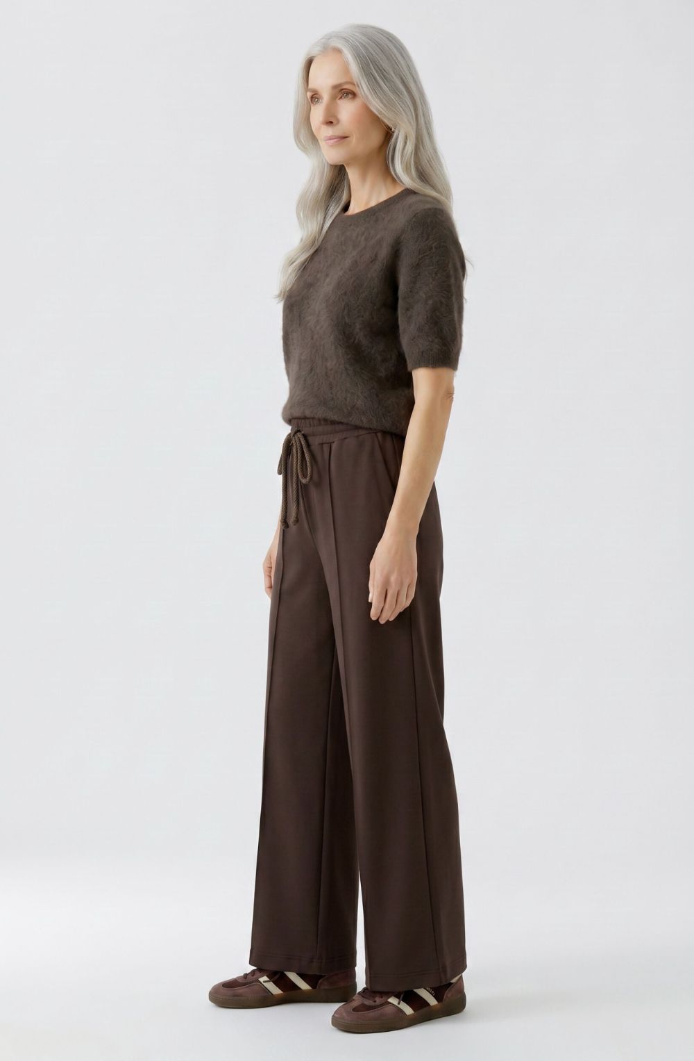 Mulch Brown Scuba Jersey Wide Leg Trousers