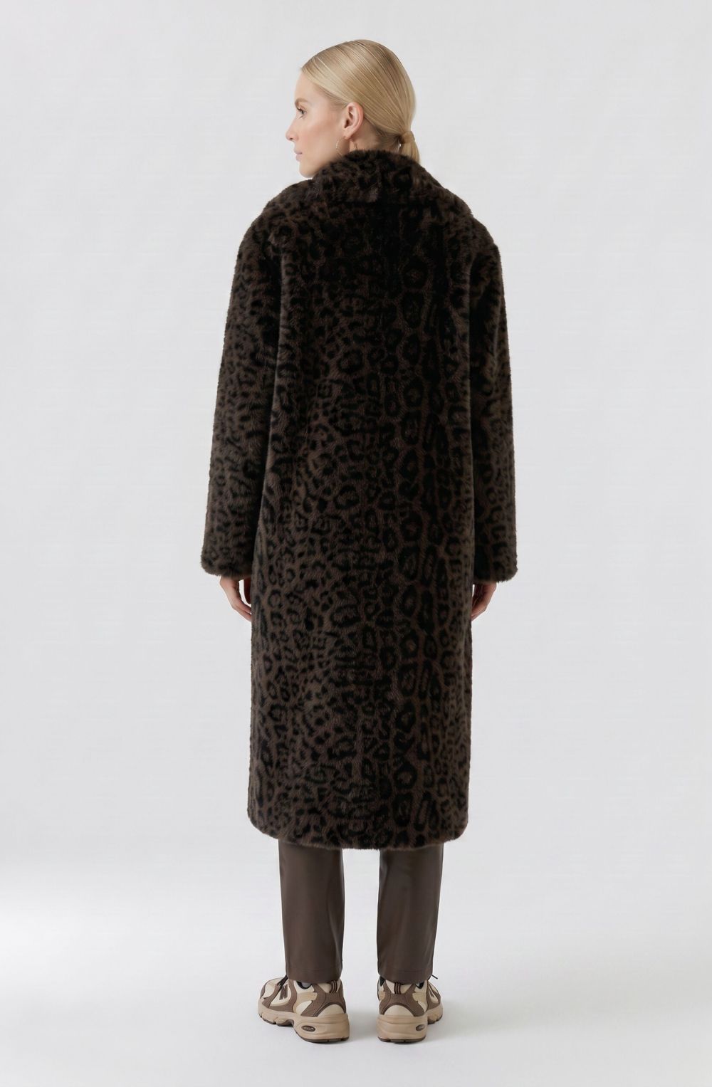 Dark Brown Leopard Print Faux Fur Coat