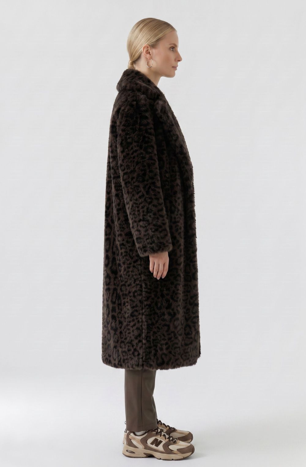 Dark Brown Leopard Print Faux Fur Coat