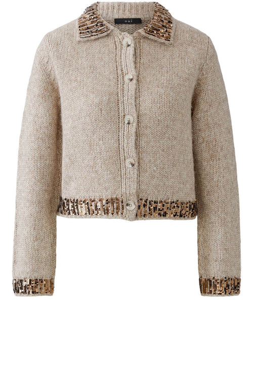 Light Beige Melange Sequin Detail Cardigan