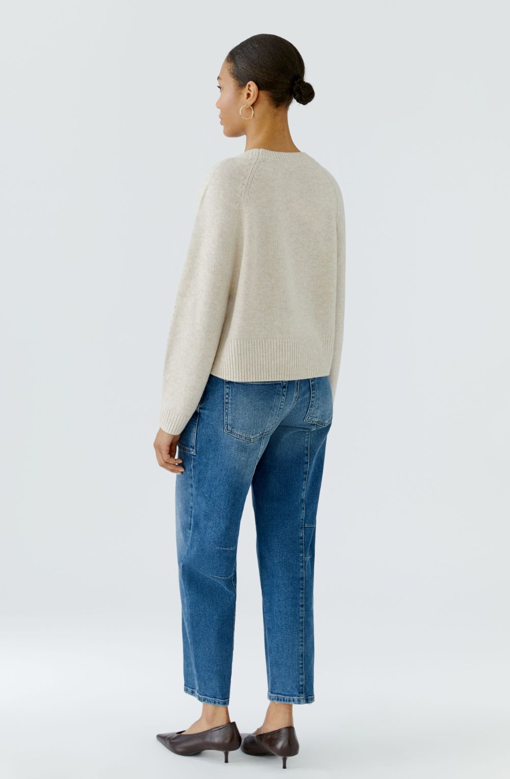 Beige Melange Split Hem Jumper