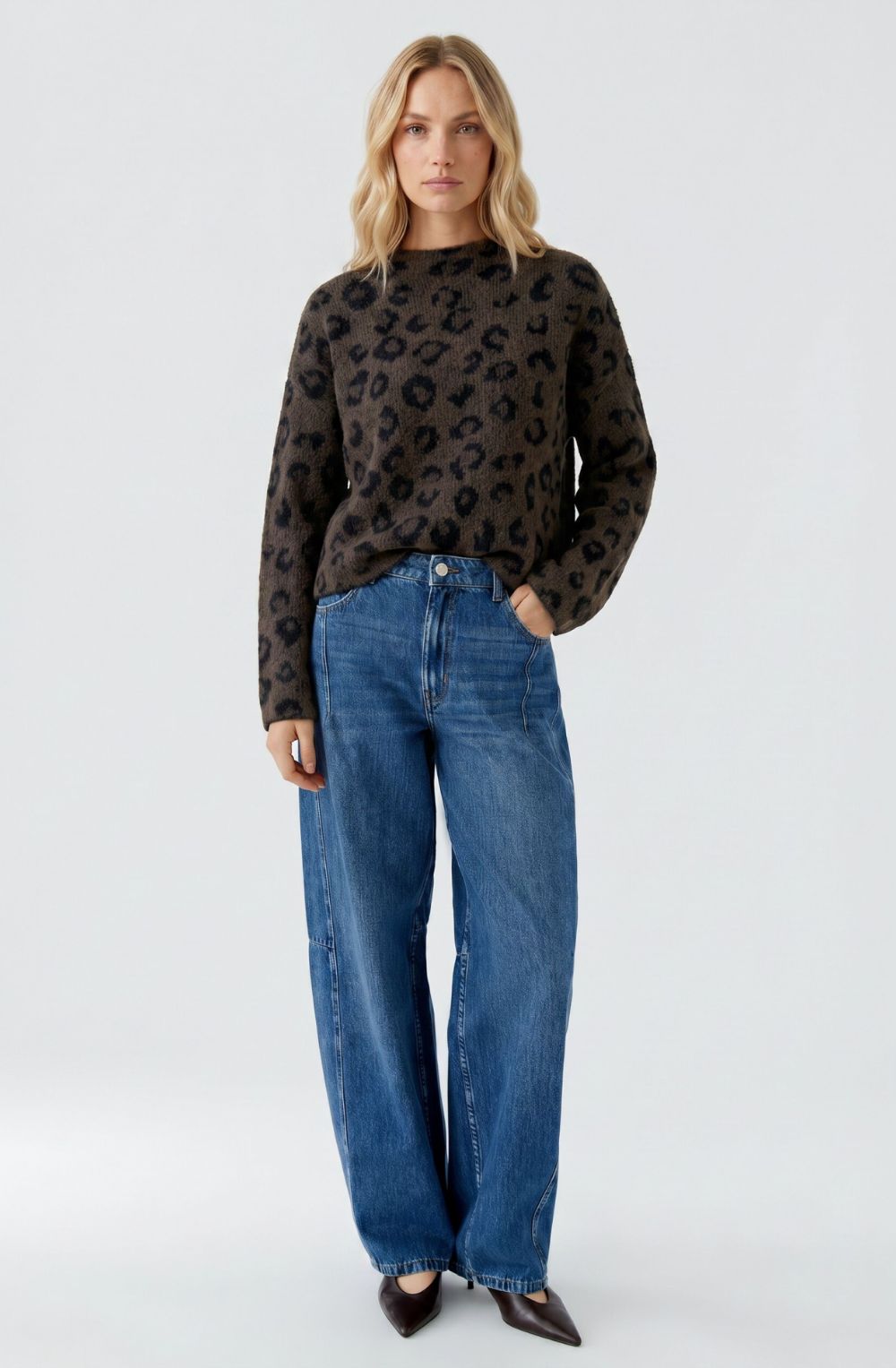 Brown Grey and Black Leopard Print Jumper