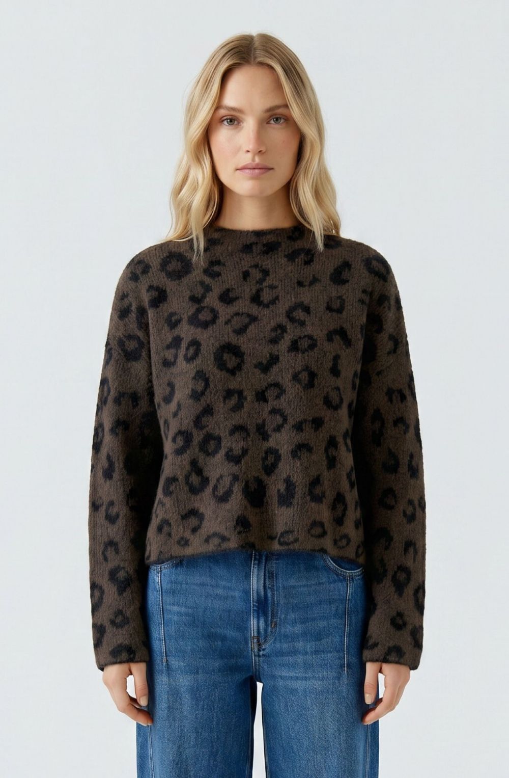 Brown Grey and Black Leopard Print Jumper