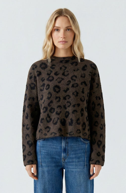 Brown Grey and Black Leopard Print Jumper