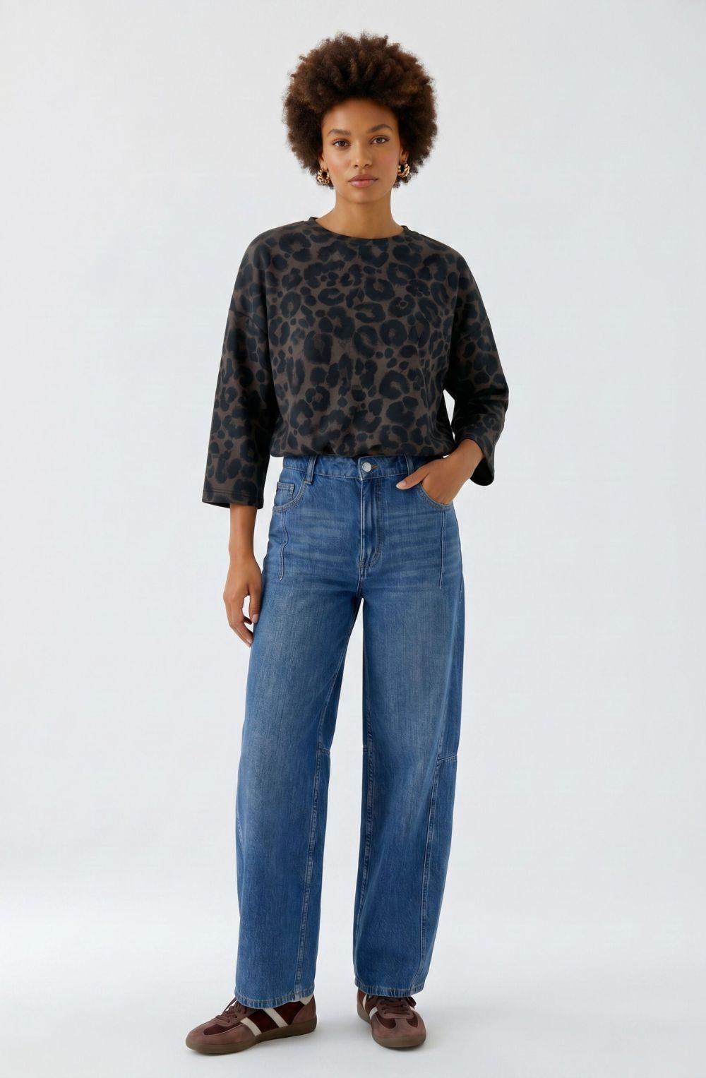 Brown Grey Leopard Print Silk Touch Scuba Top