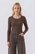 Mulch Brown Fine Ribbed Jersey Top