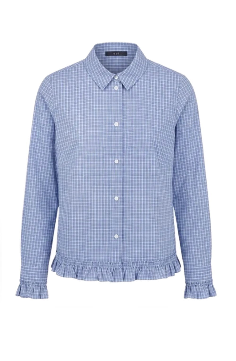 Blue Checked Ruffle Shirt