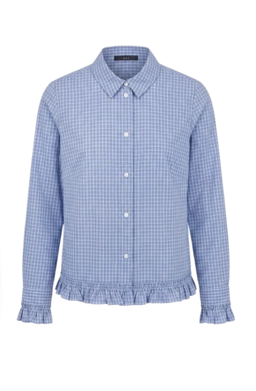 Blue Checked Ruffle Shirt