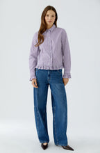 Violet and White Striped Ruffle Shirt