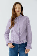 Violet and White Striped Ruffle Shirt
