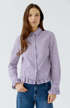 Violet and White Striped Ruffle Shirt