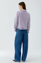 Violet and White Striped Ruffle Shirt