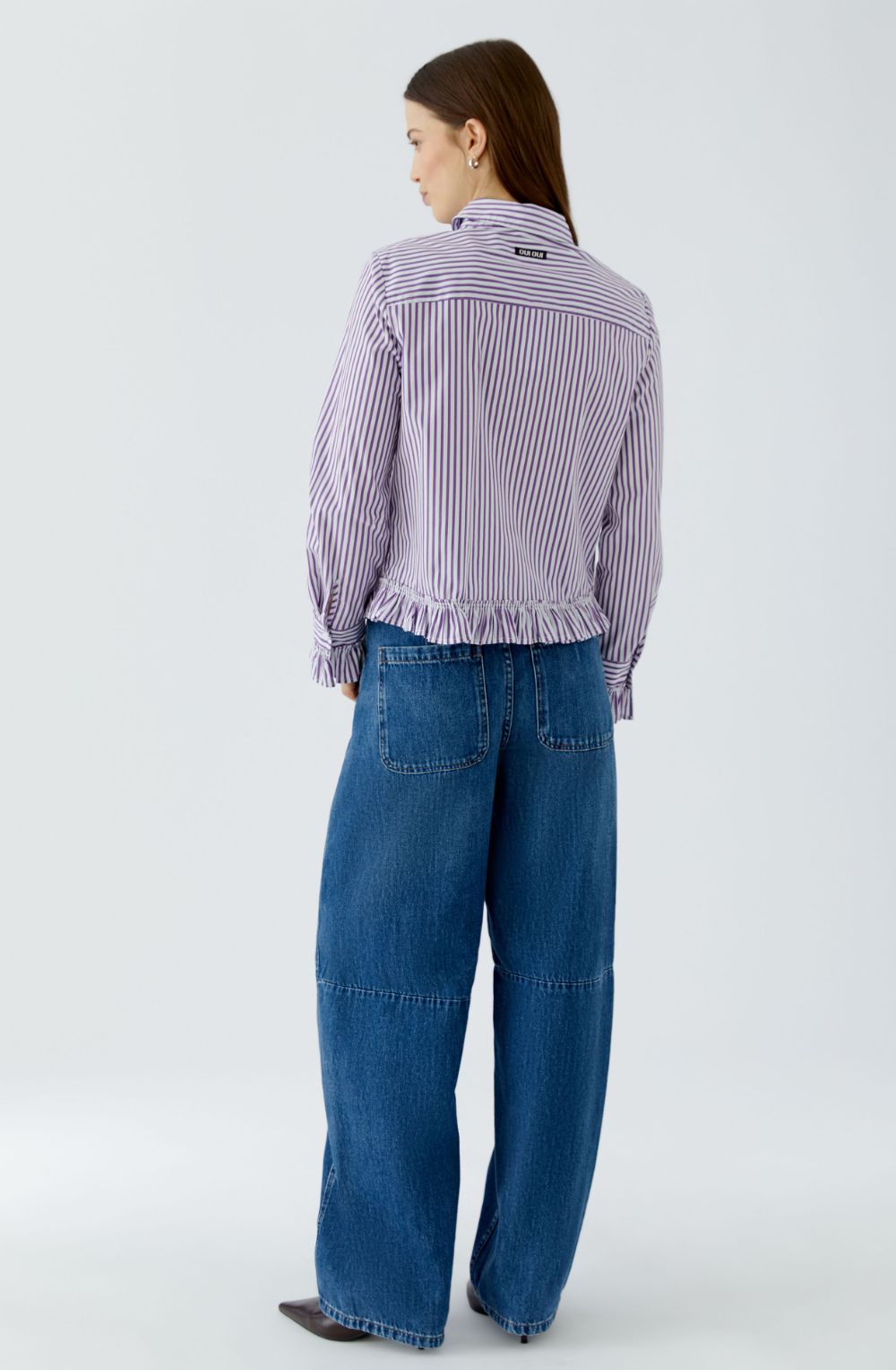 Violet and White Striped Ruffle Shirt
