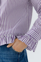 Violet and White Striped Ruffle Shirt