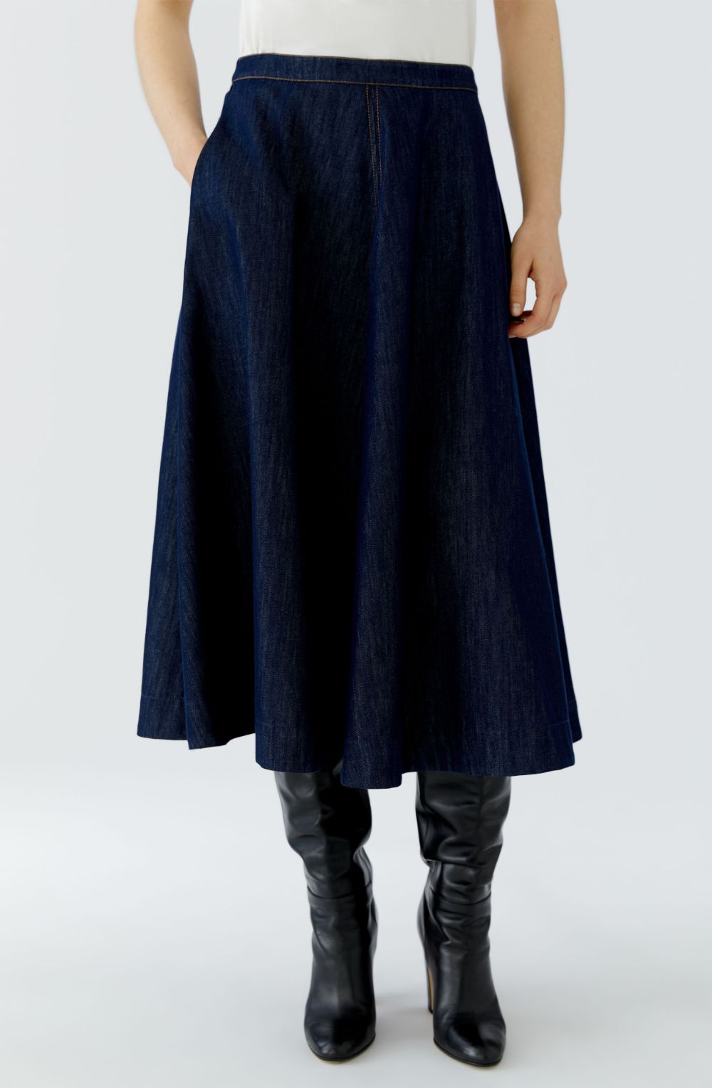 Raw Denim Mid Length Skirt