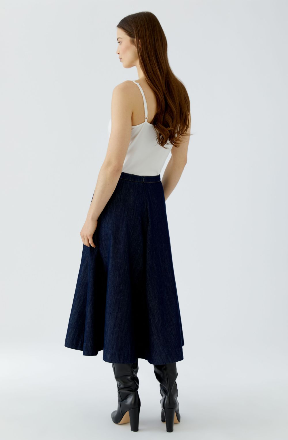 Raw Denim Mid Length Skirt