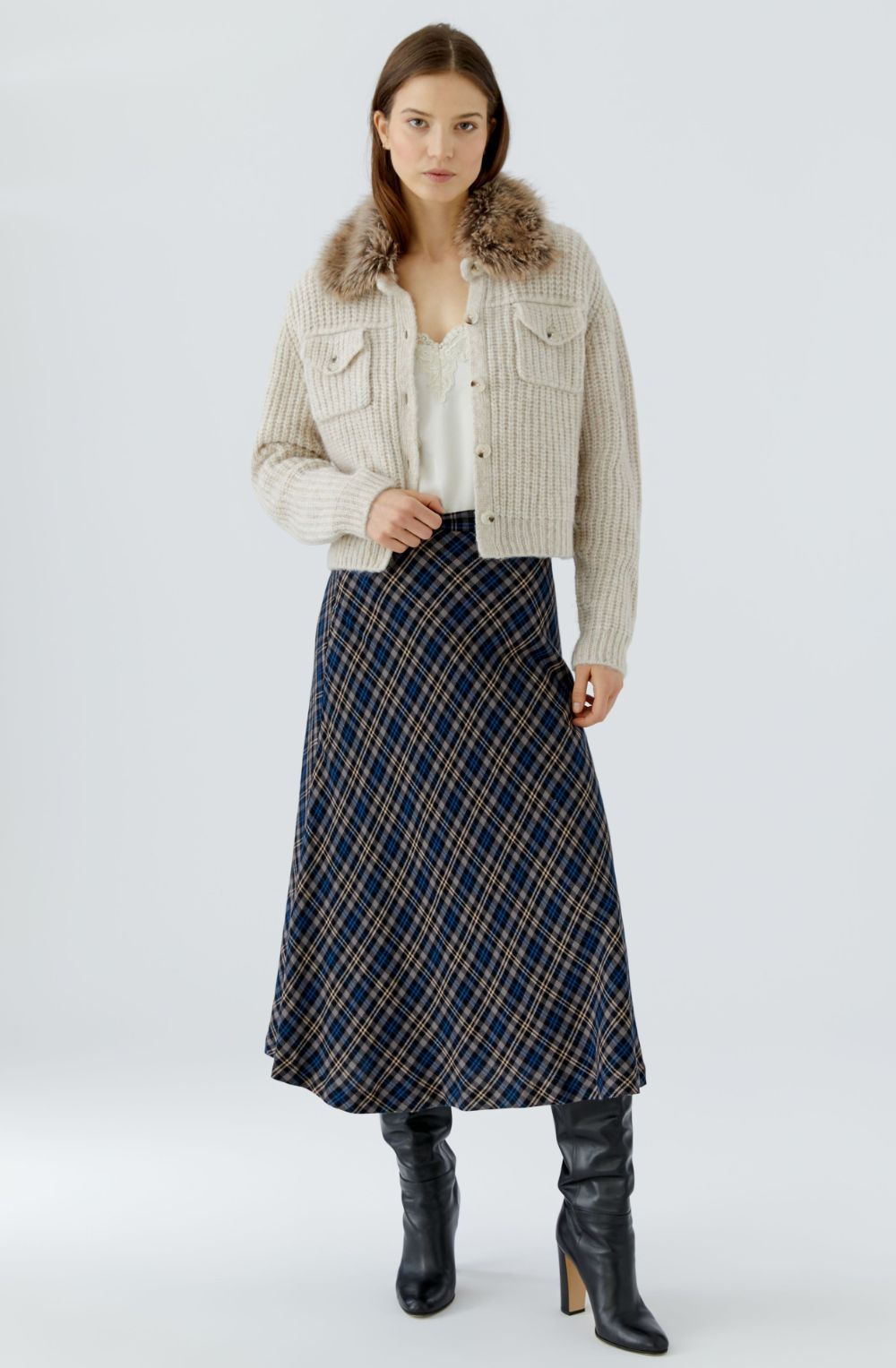 Camel & Blue Checked Skirt