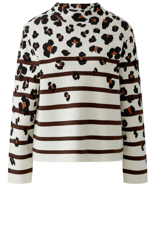 Beige Brown Animal Print and Striped Jumper