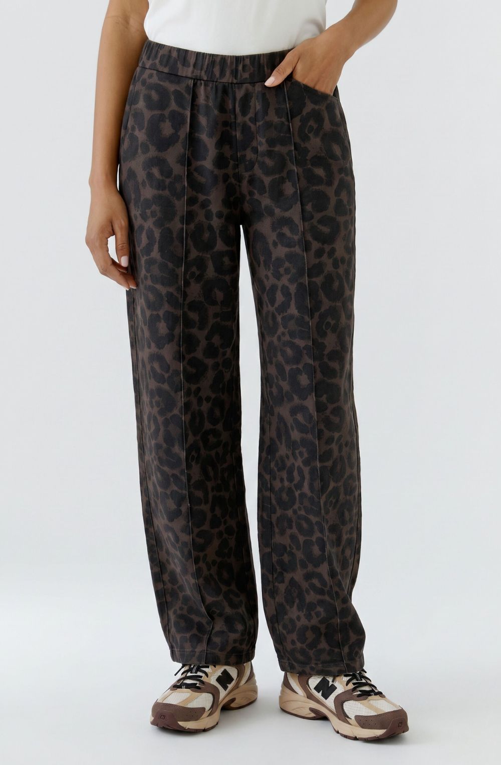 Brown Grey Leopard Print Silk Touch Scuba Trousers