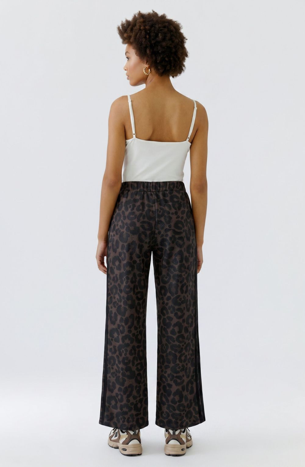 Brown Grey Leopard Print Silk Touch Scuba Trousers