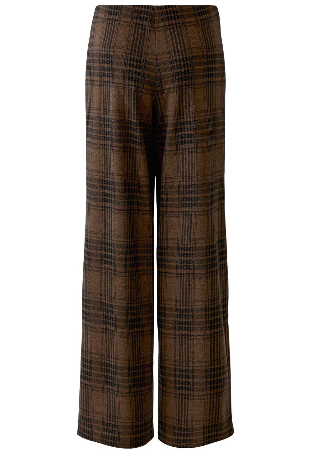 Brown Grey Checked Wide Leg Trousers