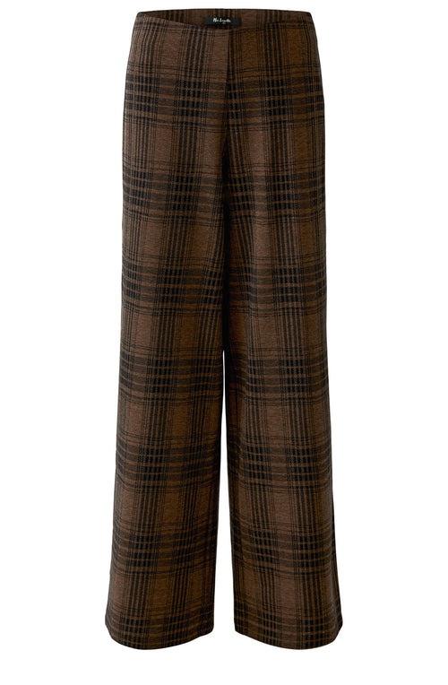 Brown Grey Checked Wide Leg Trousers