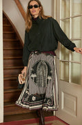 Bramble Berry and Black Bold Print Silk touch Jersey Pleated Skirt