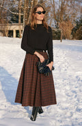Brown Grey Checked Satin Touch A-Line Skirt