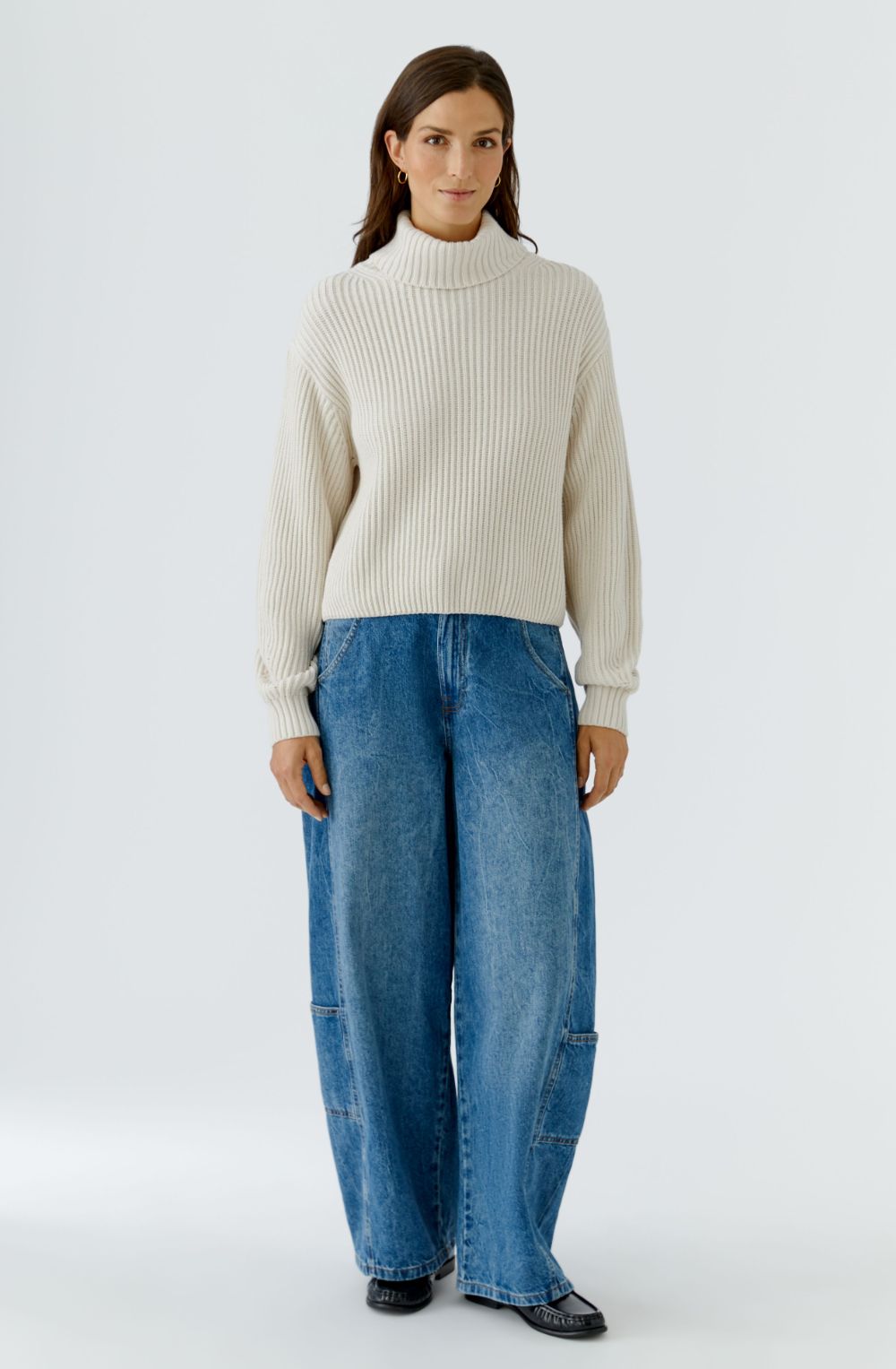 Off White High Neck Chunky Ribbed Knit Jumper