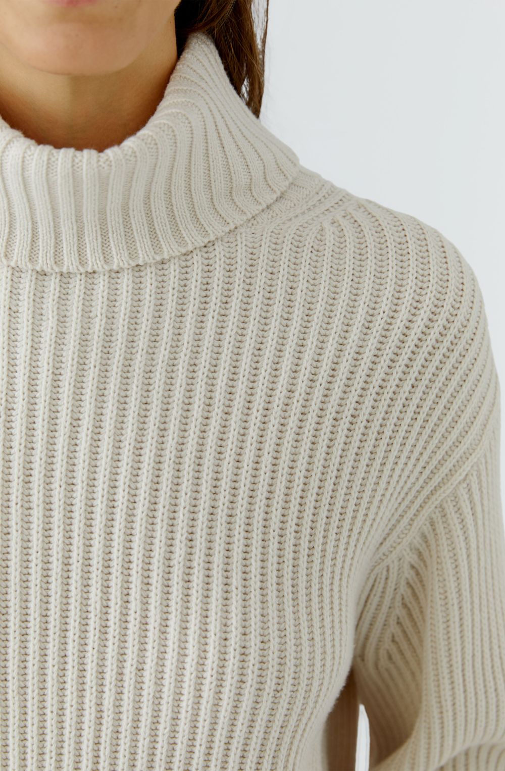 Off White High Neck Chunky Ribbed Knit Jumper