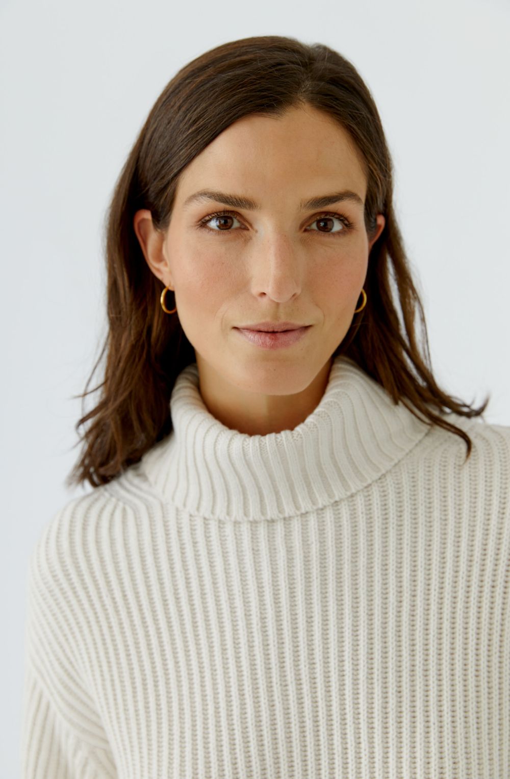 Off White High Neck Chunky Ribbed Knit Jumper