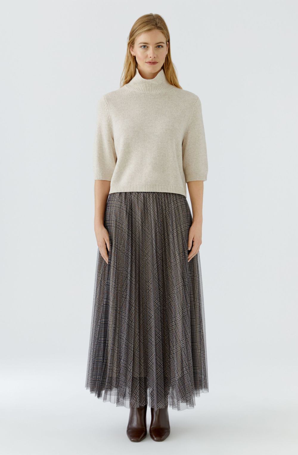 Light Beige Melange High Neck Short Sleeve Jumper