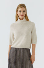 Light Beige Melange High Neck Short Sleeve Jumper