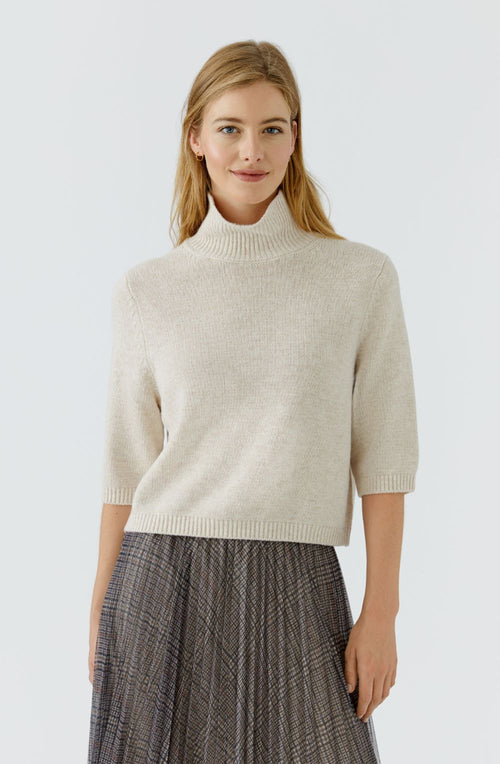 Light Beige Melange High Neck Short Sleeve Jumper