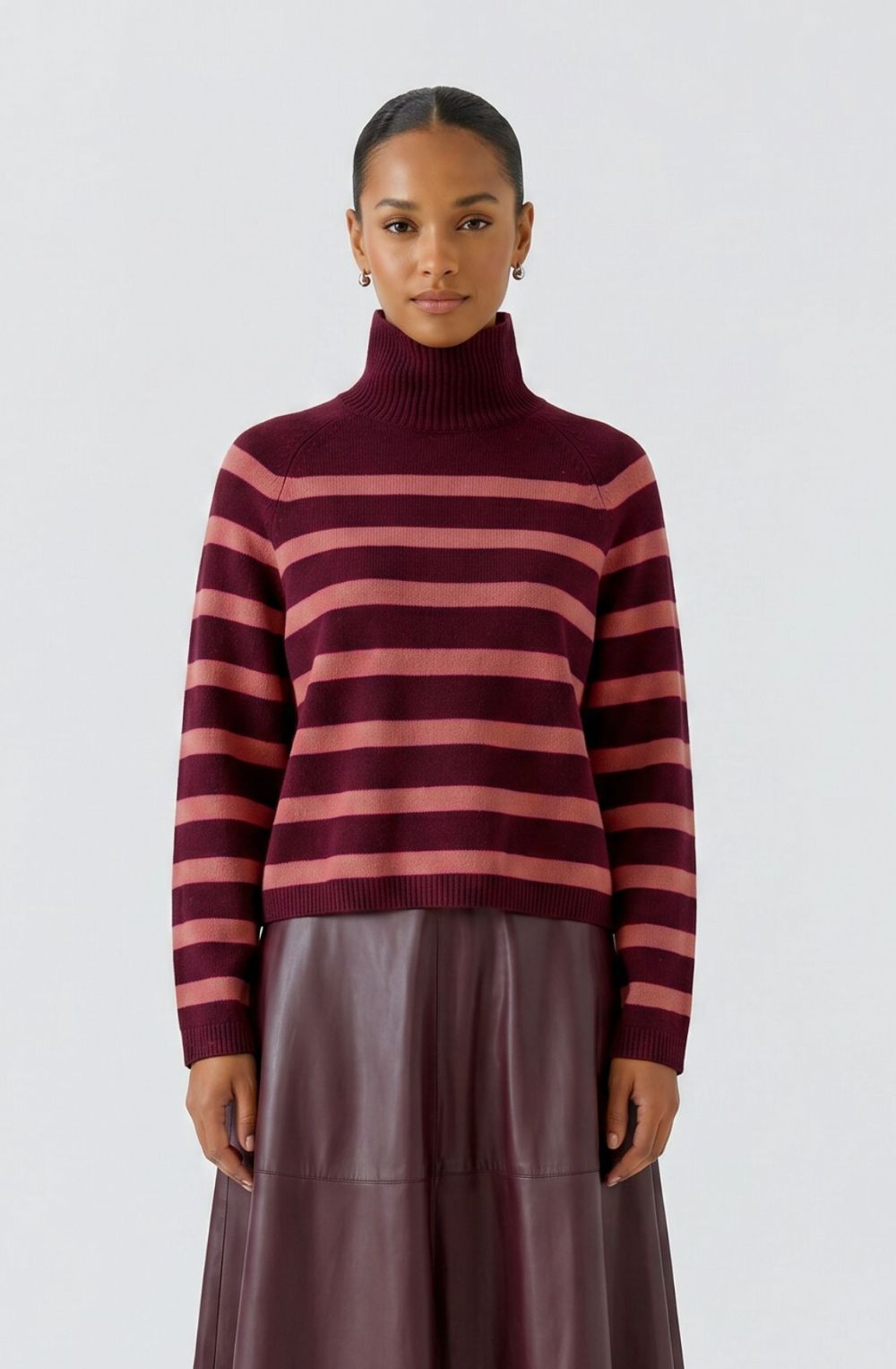 Dark Red Maroon and Pink High Neck Jumper