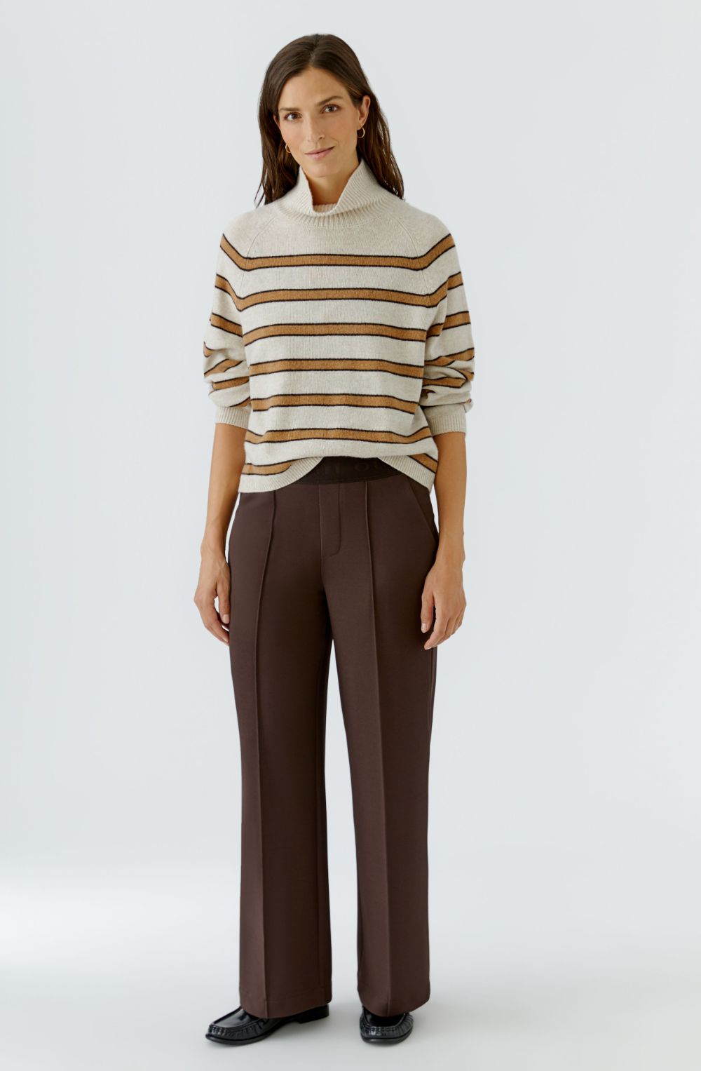 Camel and Light Beige High Neck Jumper
