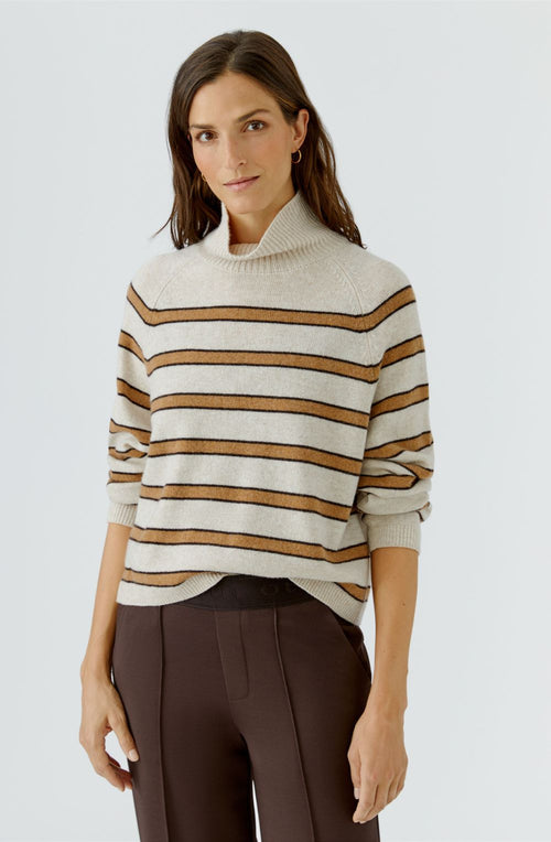 Camel and Light Beige High Neck Jumper