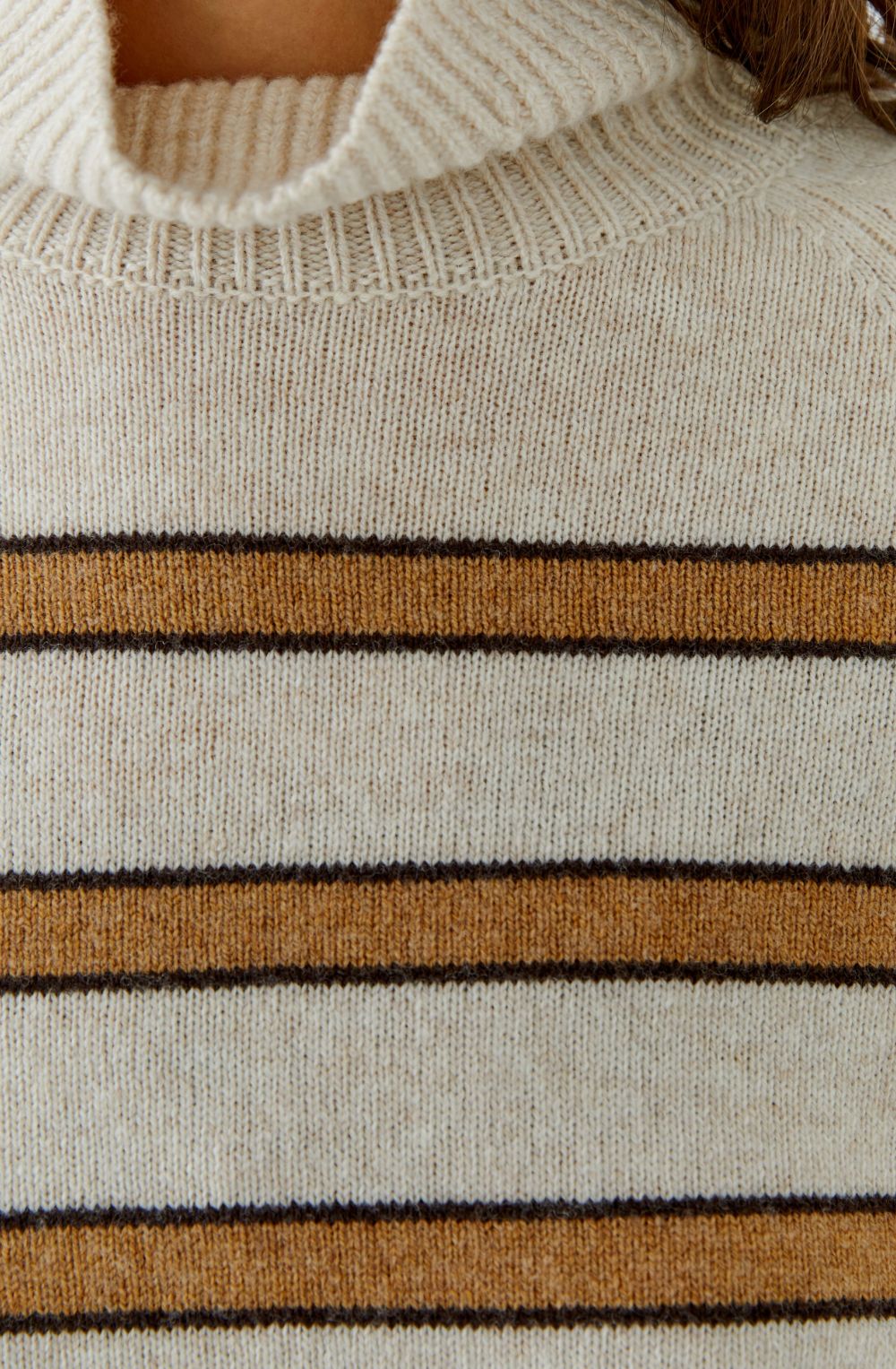 Camel and Light Beige High Neck Jumper
