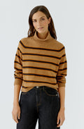 Camel, Orange and Dark Brown High Neck Jumper