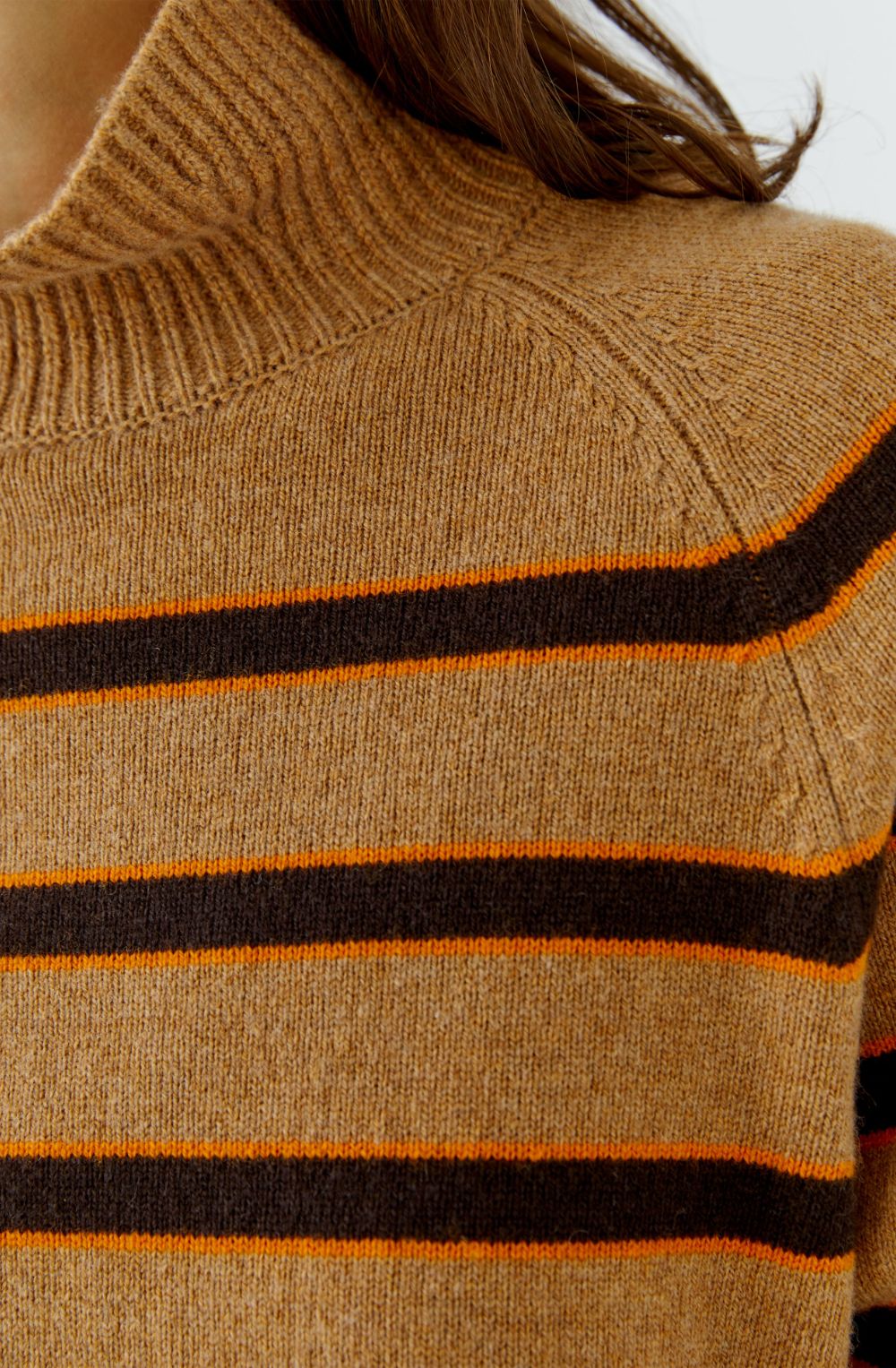 Camel, Orange and Dark Brown High Neck Jumper