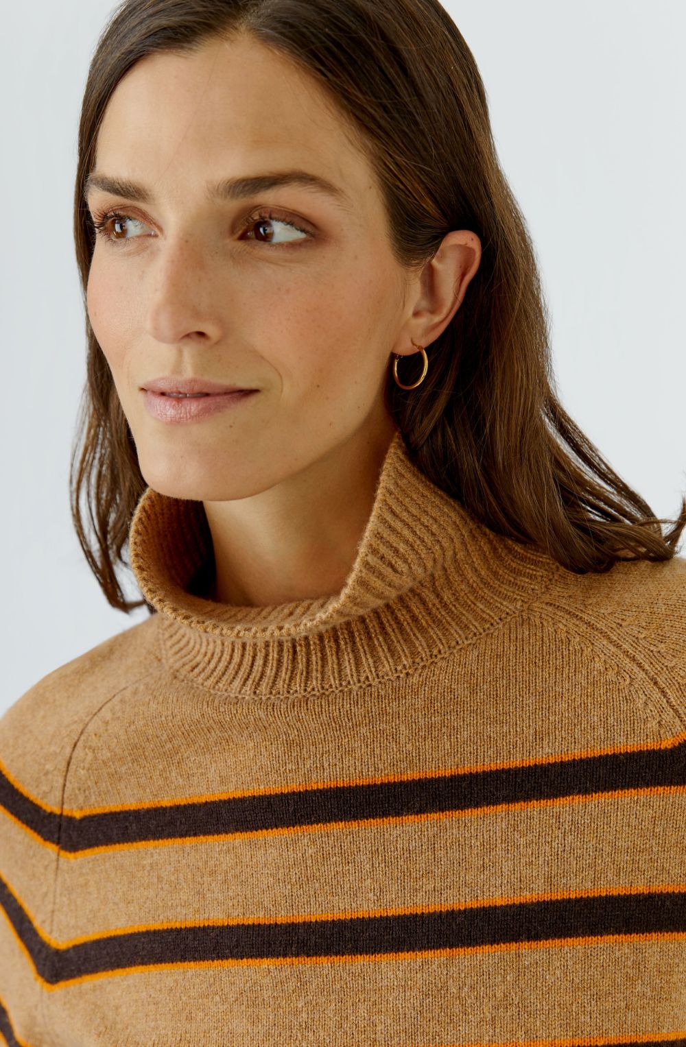 Camel, Orange and Dark Brown High Neck Jumper