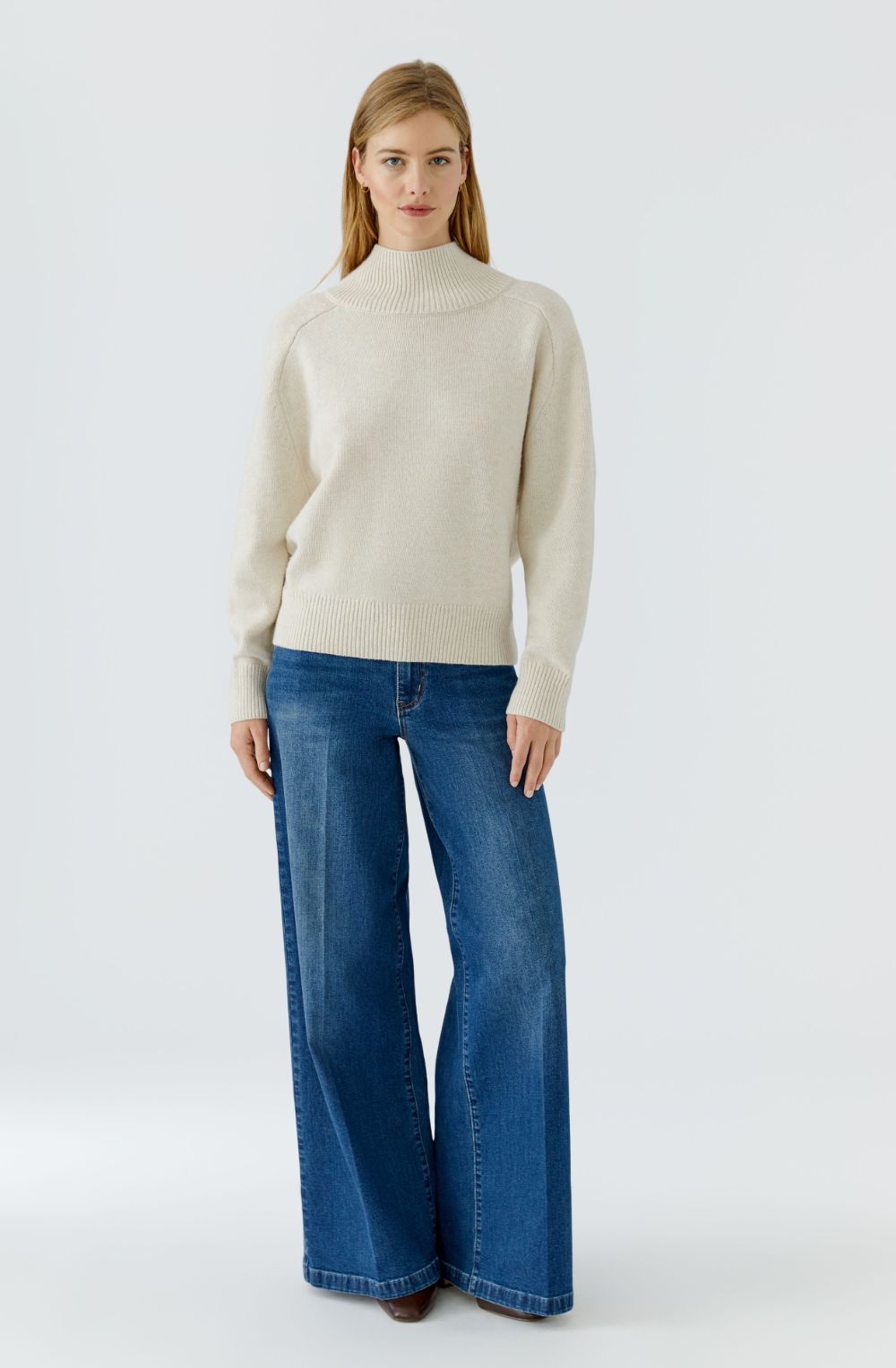 Off White High Neck Loose Fit Jumper