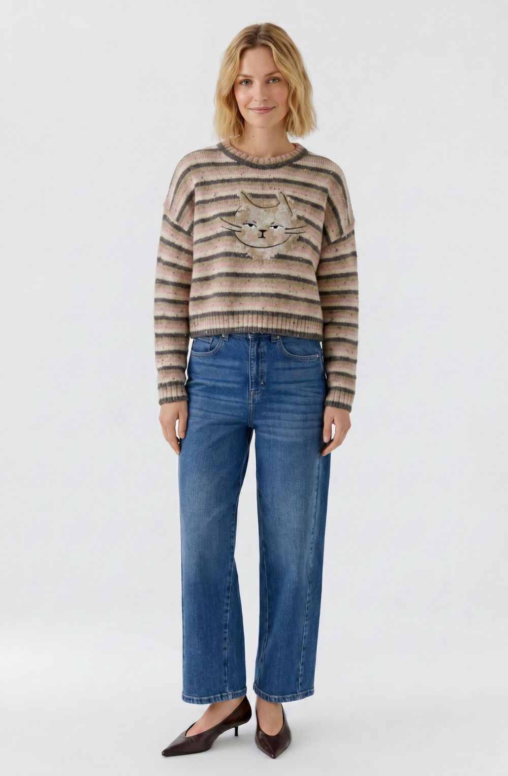 Rose Brown Cat Motif Jumper