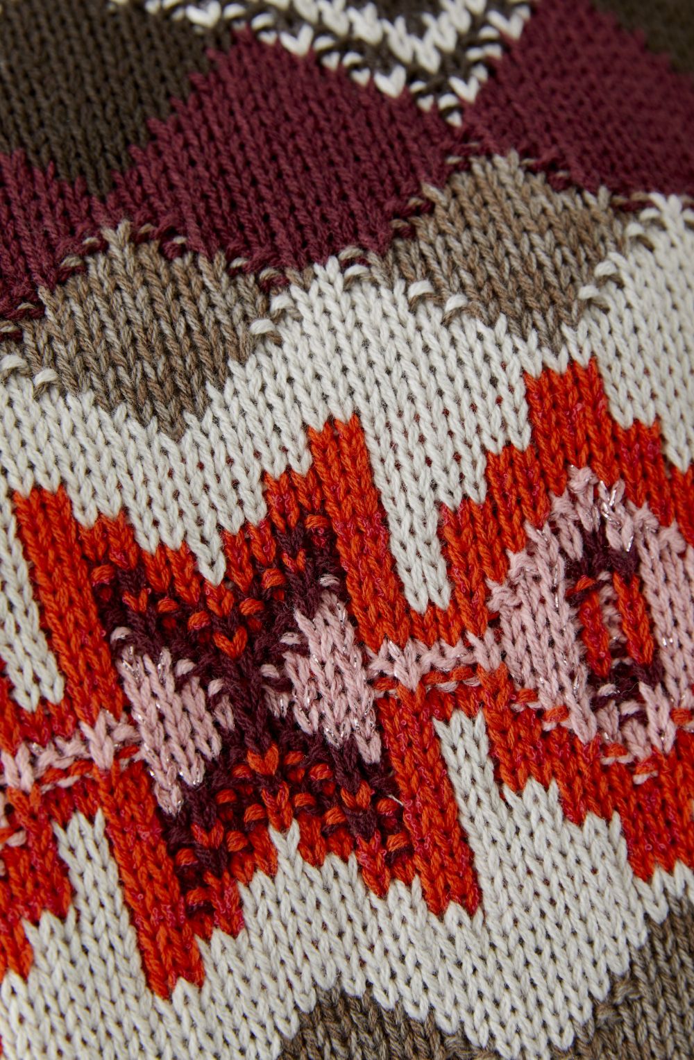 Dark Red Knitted Diamond Print Jumper