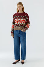 Dark Red Knitted Diamond Print Jumper