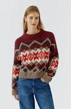 Dark Red Knitted Diamond Print Jumper