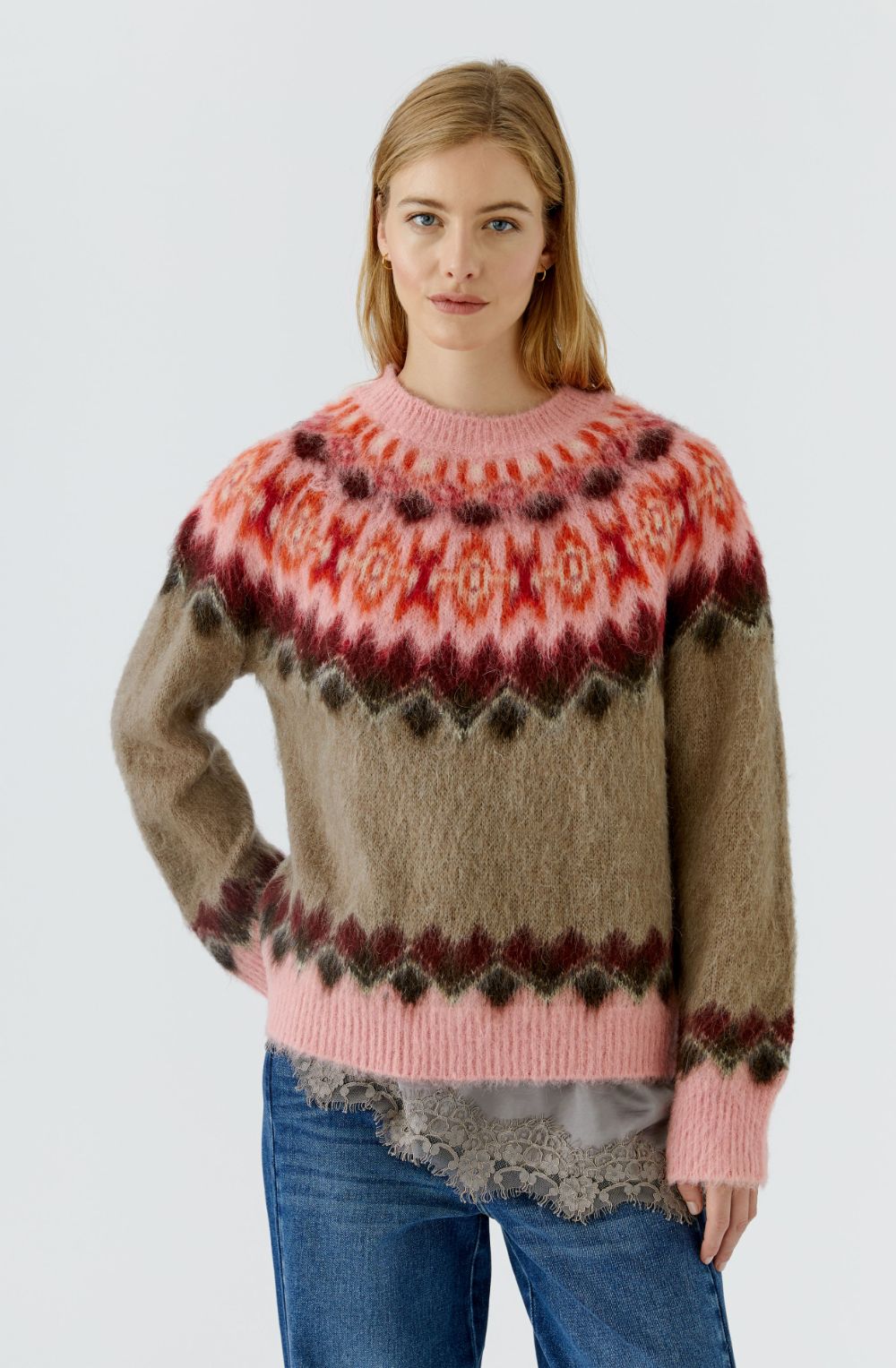 Light Brown Rose Norwegian Style Fluffy Jumper